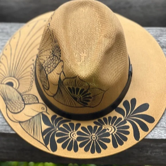 🆕 Hand-Painted Mexican Panama fedora sun Hat – Size M, Artisan One-of-a-Kind - Picture 4 of 8